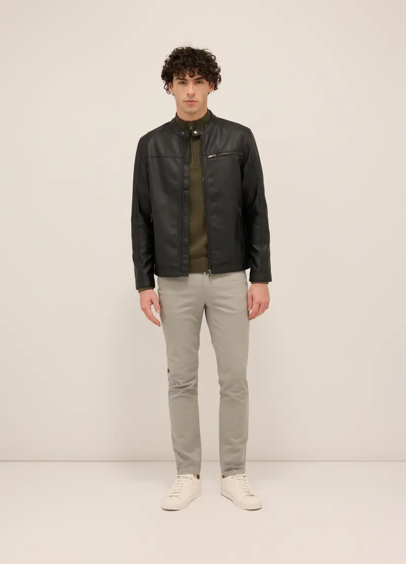 Giacca Biker In Ecopelle Uomo, Nero