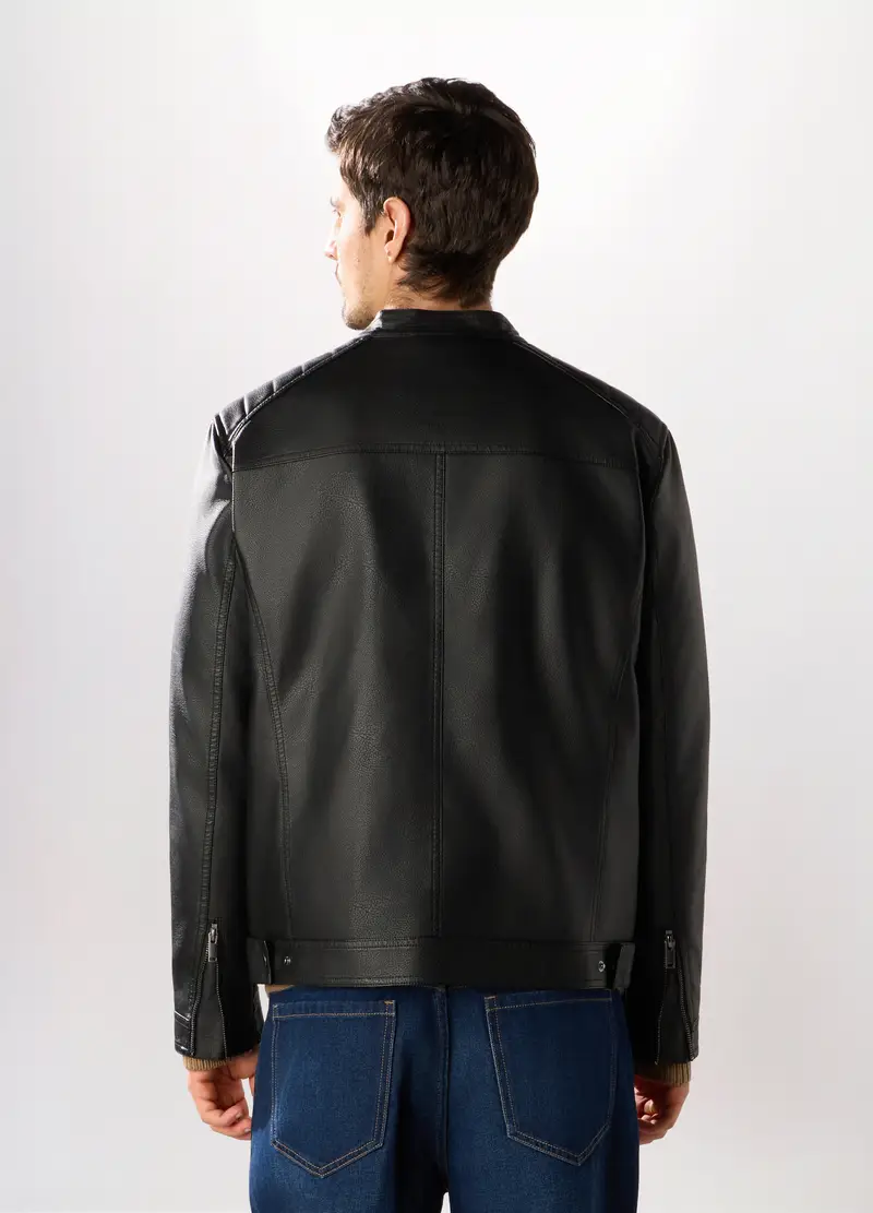 Giacca Biker In Ecopelle Uomo, Nero miniatura 2