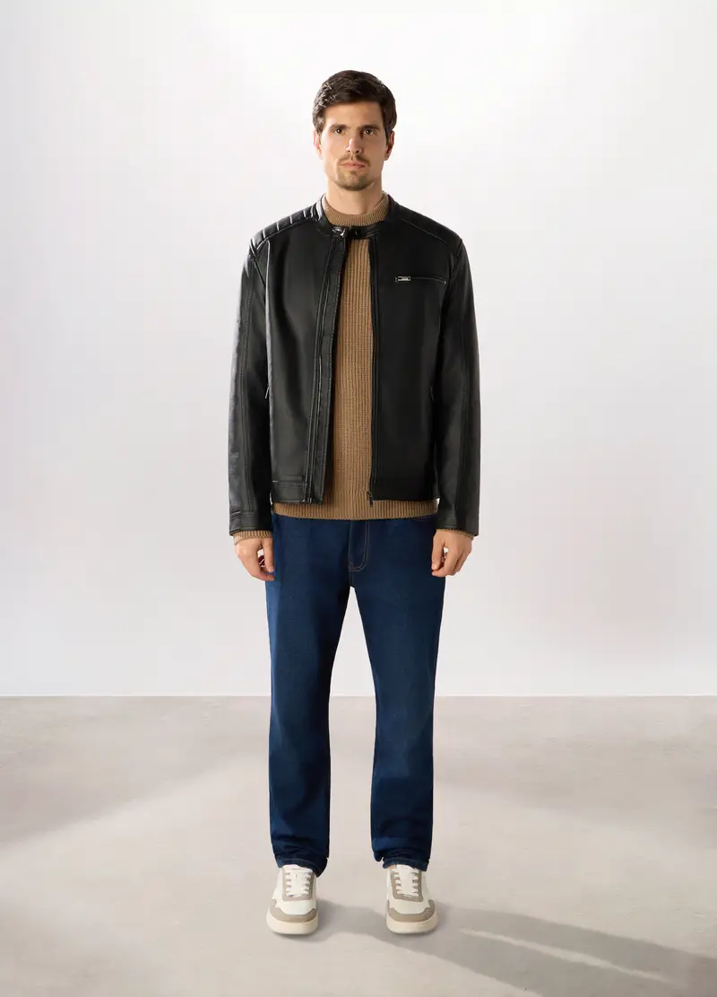 Giacca Biker In Ecopelle Uomo, Nero