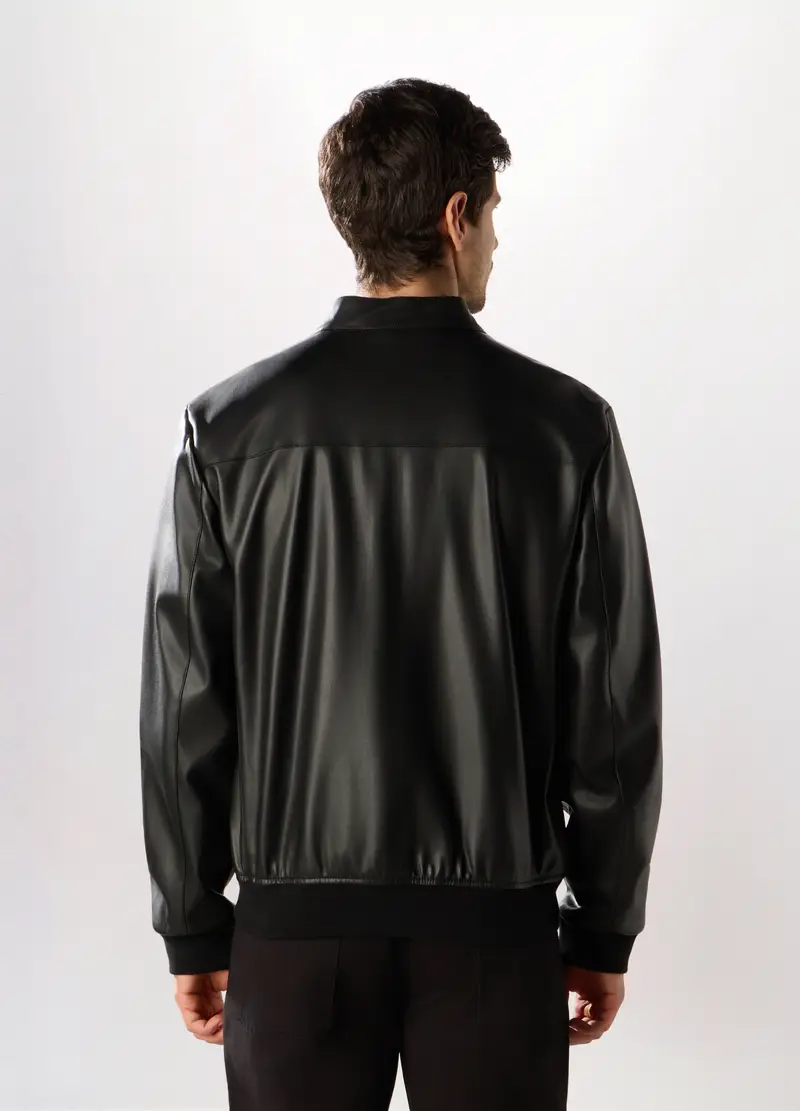 Giacca Biker In Ecopelle Uomo, Nero miniatura 2