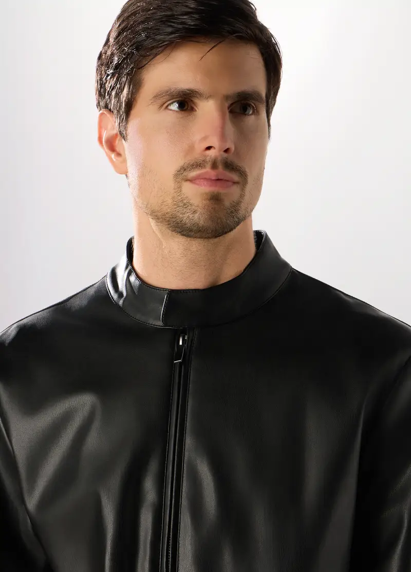 Giacca Biker In Ecopelle Uomo, Nero miniatura 3