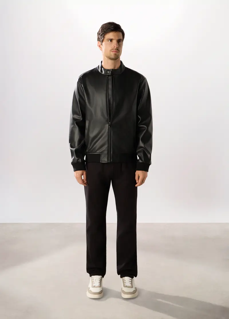 Giacca Biker In Ecopelle Uomo, Nero