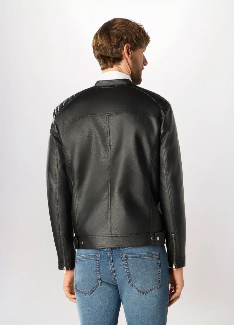 Giacca Biker In Ecopelle Uomo, Nero miniatura 2