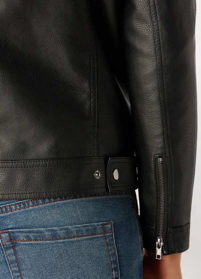 Giacca Biker In Ecopelle Uomo, Nero miniatura 3