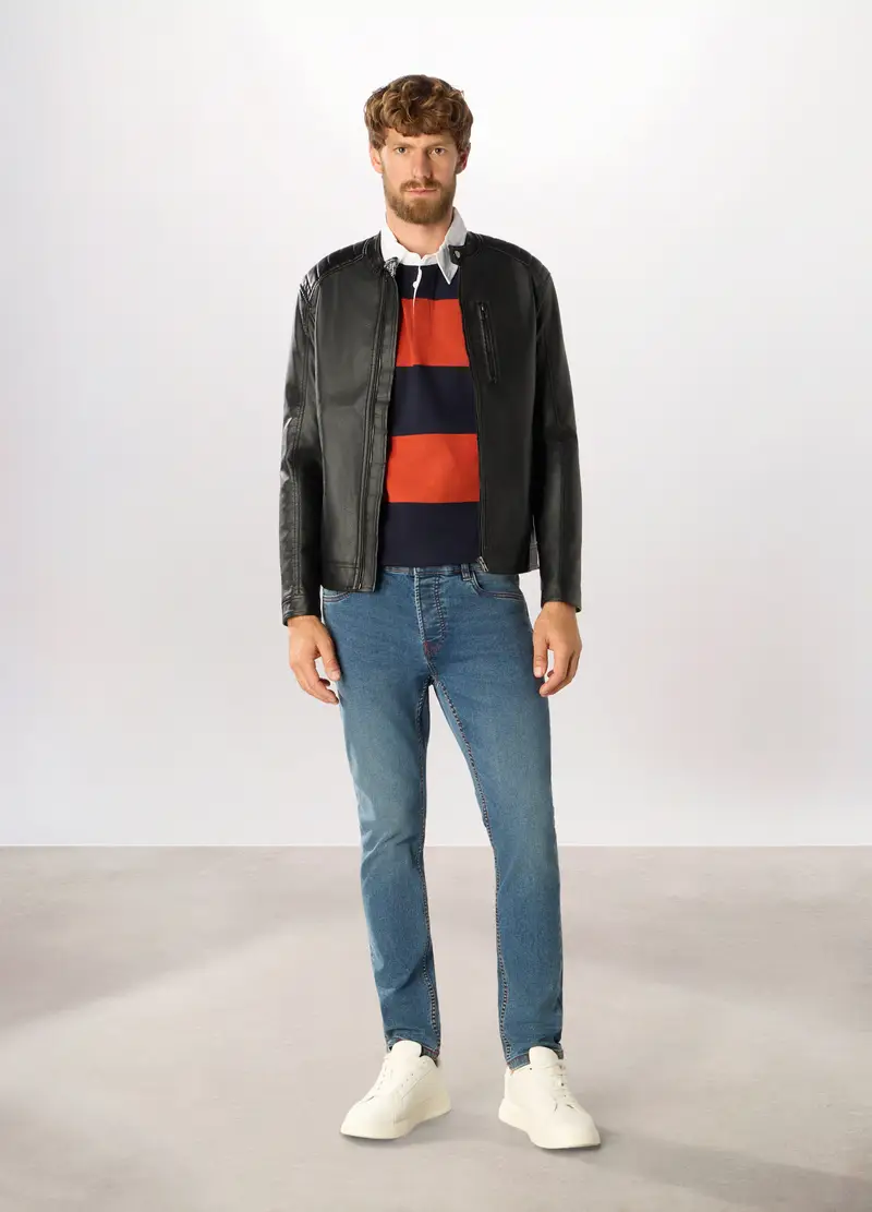 Giacca Biker In Ecopelle Uomo, Nero