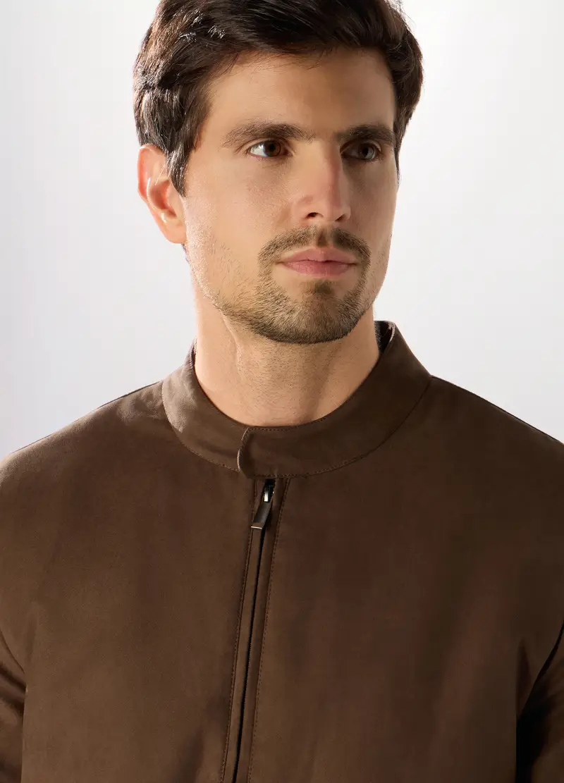 Giacca Biker In Suede Ecopelle Uomo, Marrone cioccolato miniatura 3