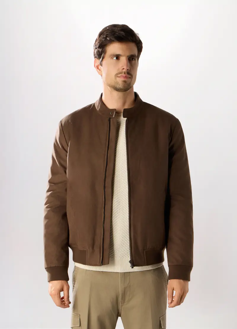 Giacca Biker In Suede Ecopelle Uomo, Marrone cioccolato