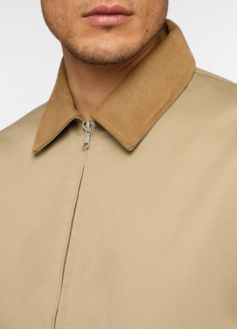 Giacca Con Zip E Colletto Scamosciato Uomo, Beige miniatura 3