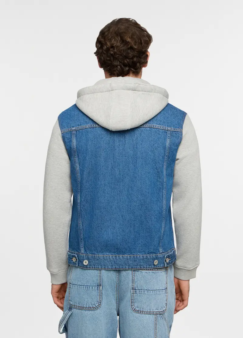Giacca Di Jeans Con Inserti In Felpa Uomo, Blu denim miniatura 2