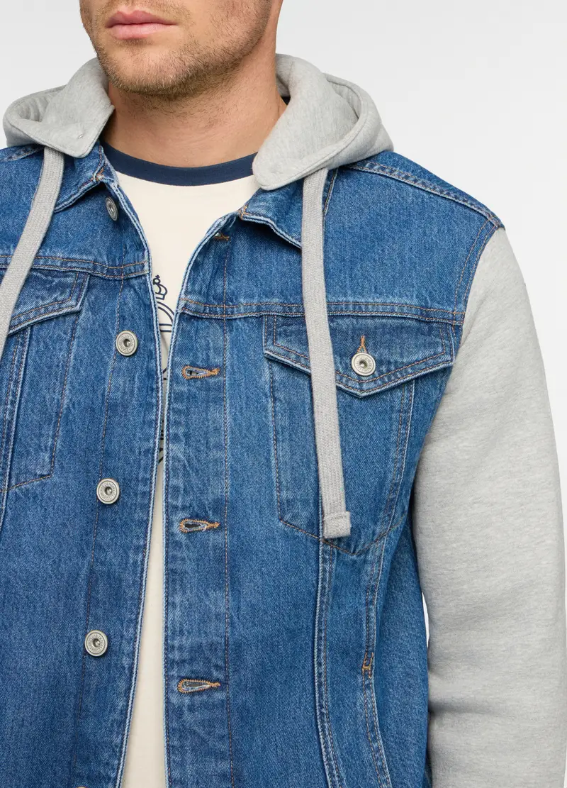 Giacca Di Jeans Con Inserti In Felpa Uomo, Blu denim miniatura 3