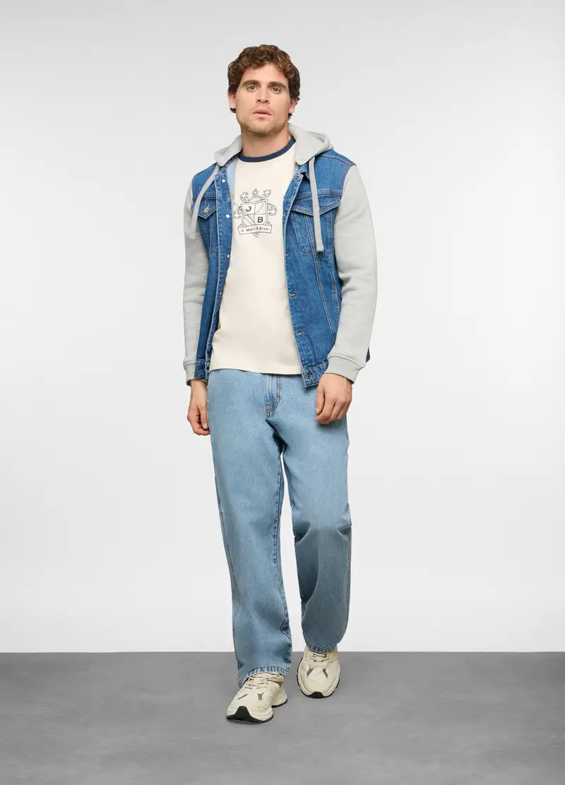 Giacca Di Jeans Con Inserti In Felpa Uomo, Blu denim