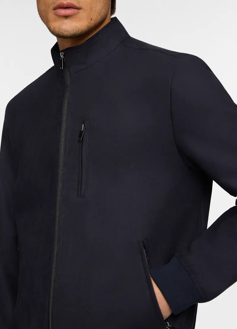 Giacca In Ecopelle Scamosciata Con Zip Uomo, Blu scuro miniatura 3