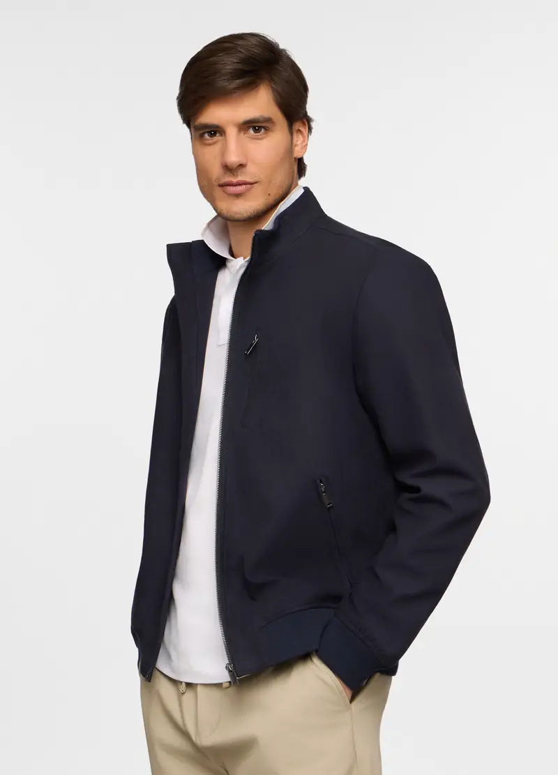 Giacca In Ecopelle Scamosciata Con Zip Uomo, Blu scuro