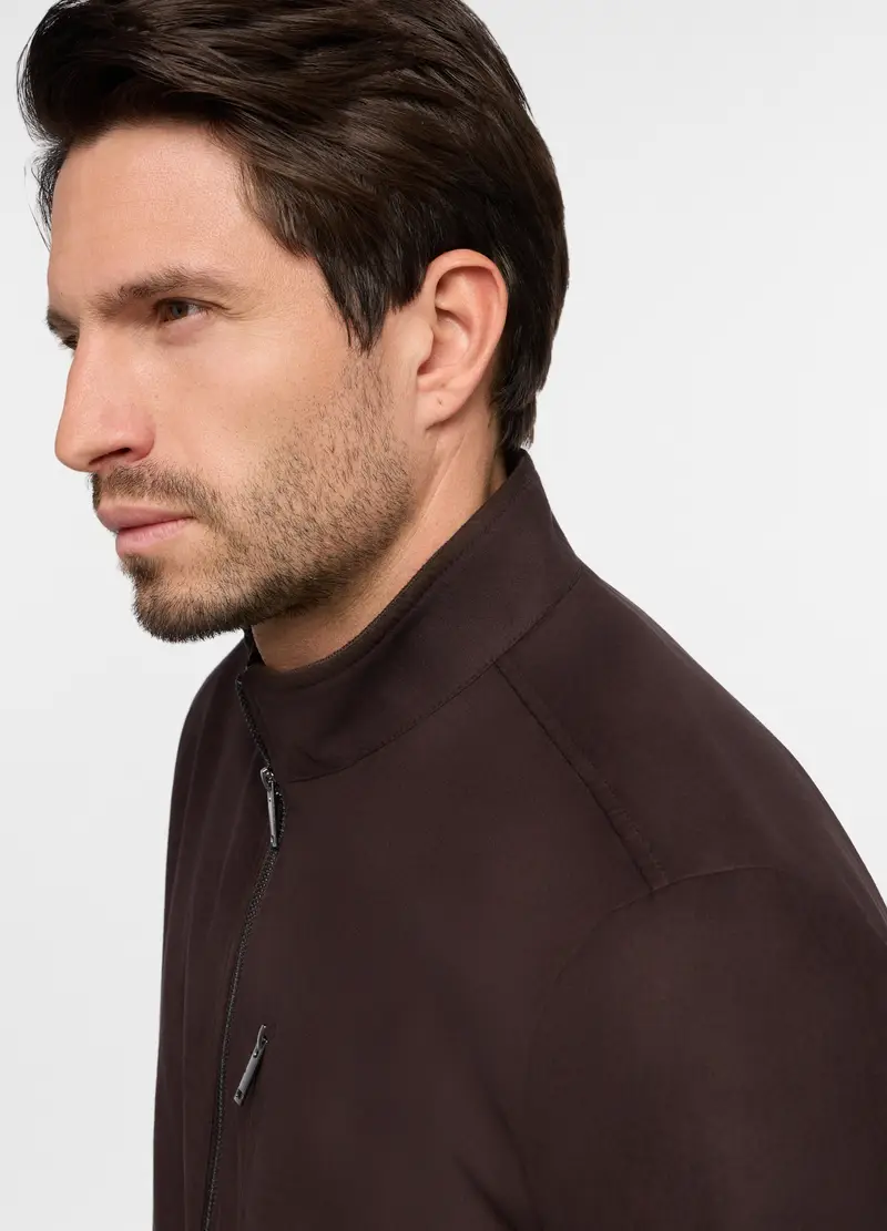 Giacca In Ecopelle Scamosciata Con Zip Uomo, Marrone testa di moro miniatura 3