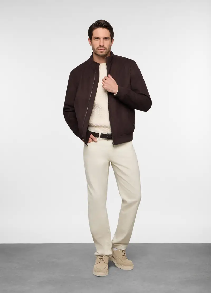 Giacca In Ecopelle Scamosciata Con Zip Uomo, Marrone testa di moro