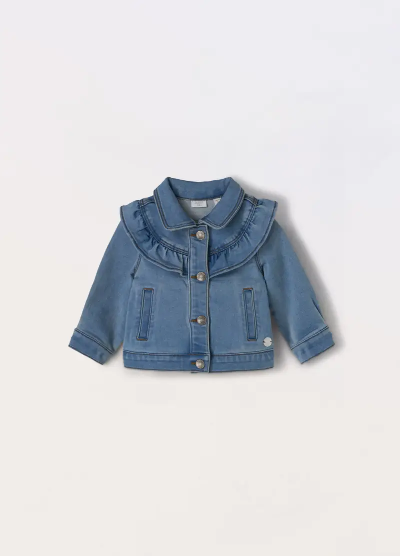 Giacca In French Terry Denim Neonata, Azzurro chiaro