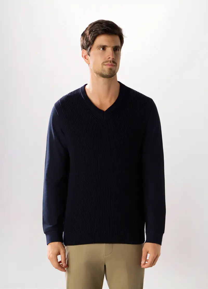 Gilet In Cotone A Coste Inglesi Uomo, Blu scuro