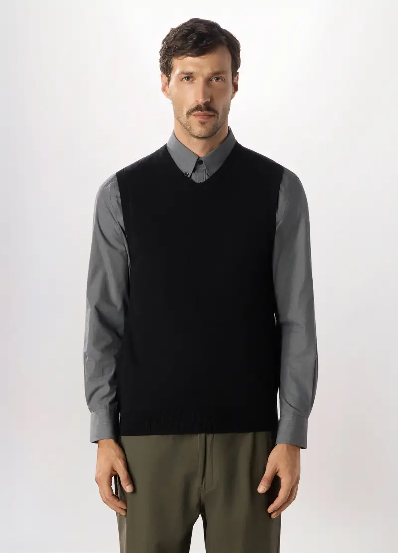 Gilet In Maglia Con Scollo A V Uomo, Nero