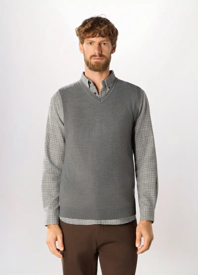 Gilet In Maglia Rasata Uomo, Grigio cemento