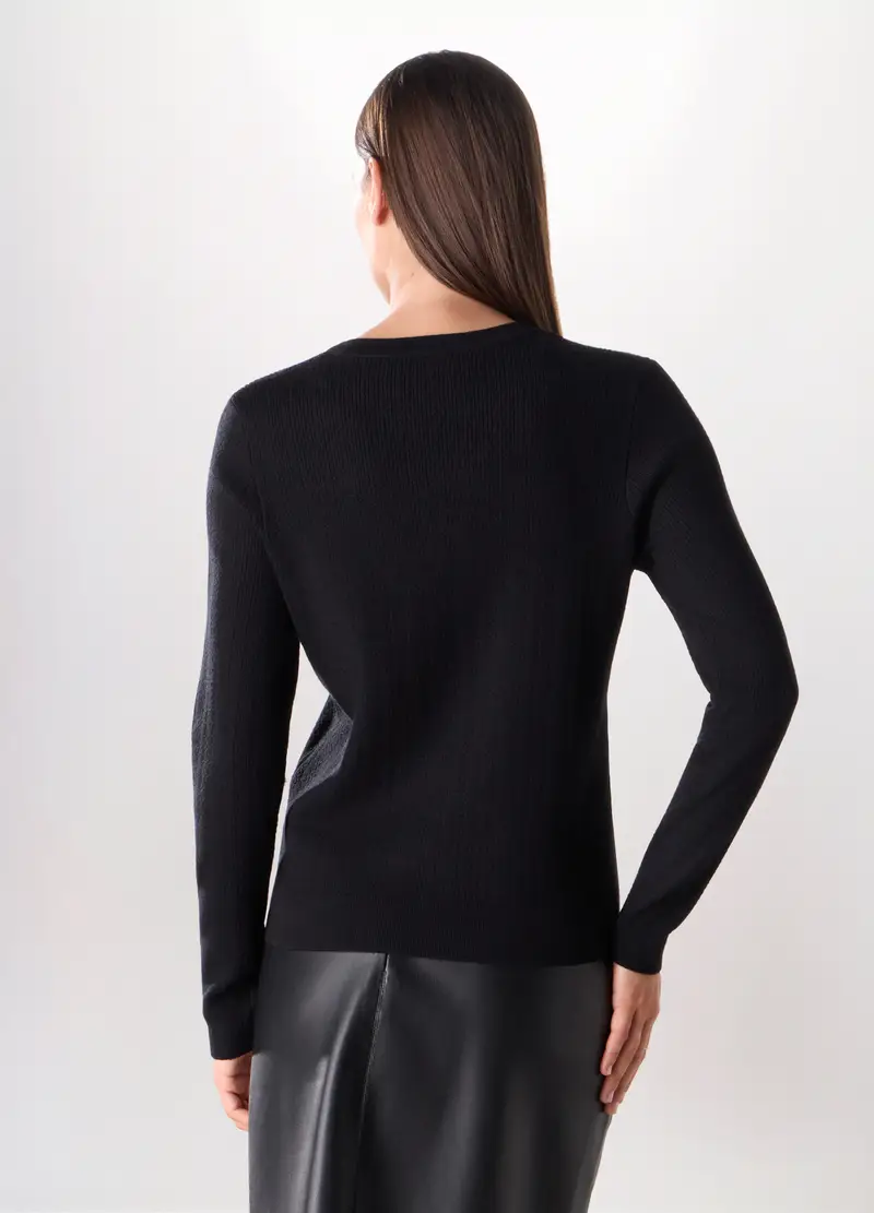 Girocollo Tricot Misto Viscosa Donna, Nero miniatura 2