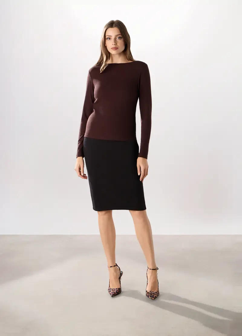 Gonna A Tubino Misto Viscosa Donna, Nero