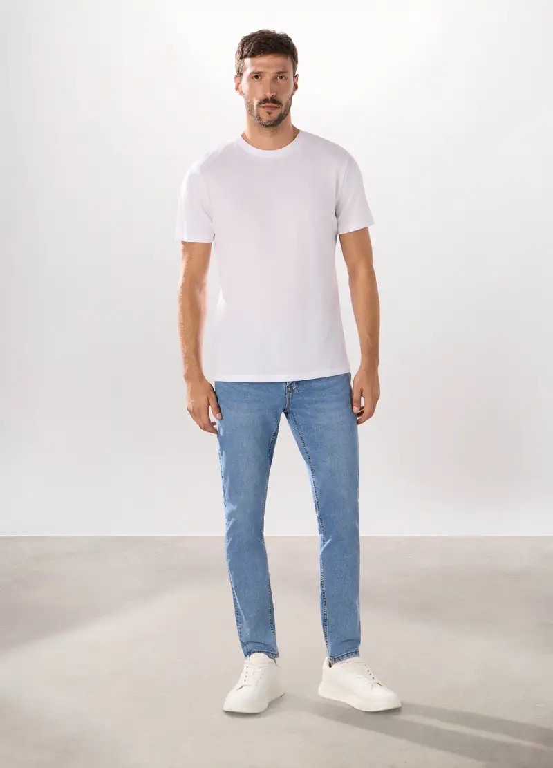 Jeans 5 Tasche Slim Fit In Cotone Stretch, Uomo, Azzurro chiaro