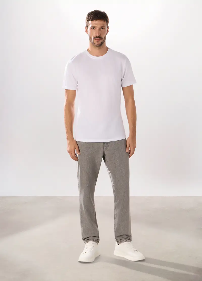 Jeans 5 Tasche Slim In Denim Di Cotone Uomo, Grigio chiaro