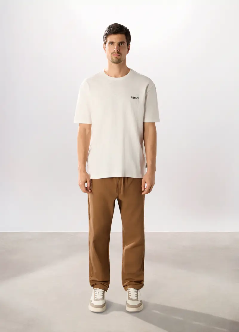 Jogger In Twill Di Puro Cotone Uomo, Marrone tabacco