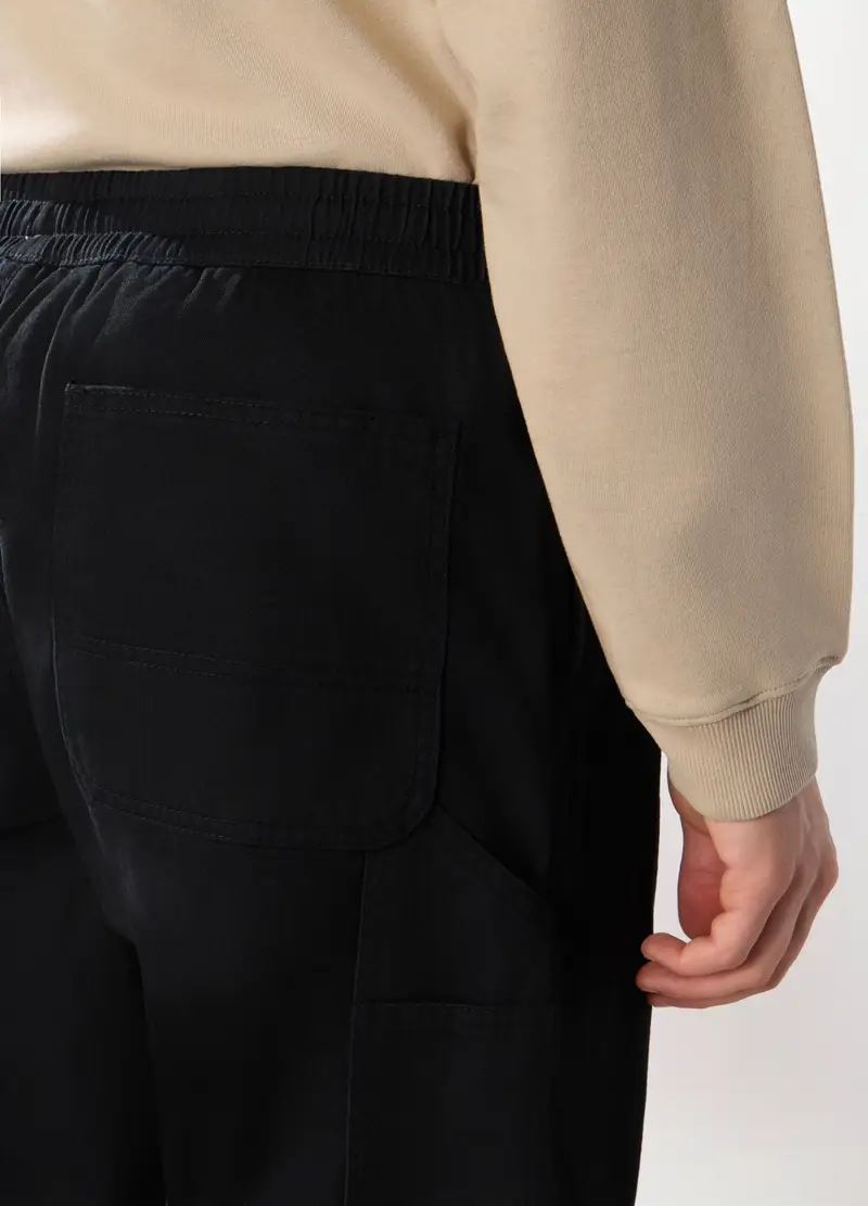 Jogger In Twill Di Puro Cotone Uomo, Nero miniatura 3