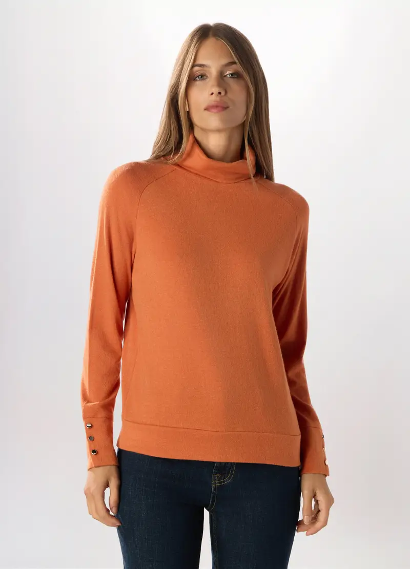 Lupetto Tricot Misto Viscosa Donna, Arancione papaya