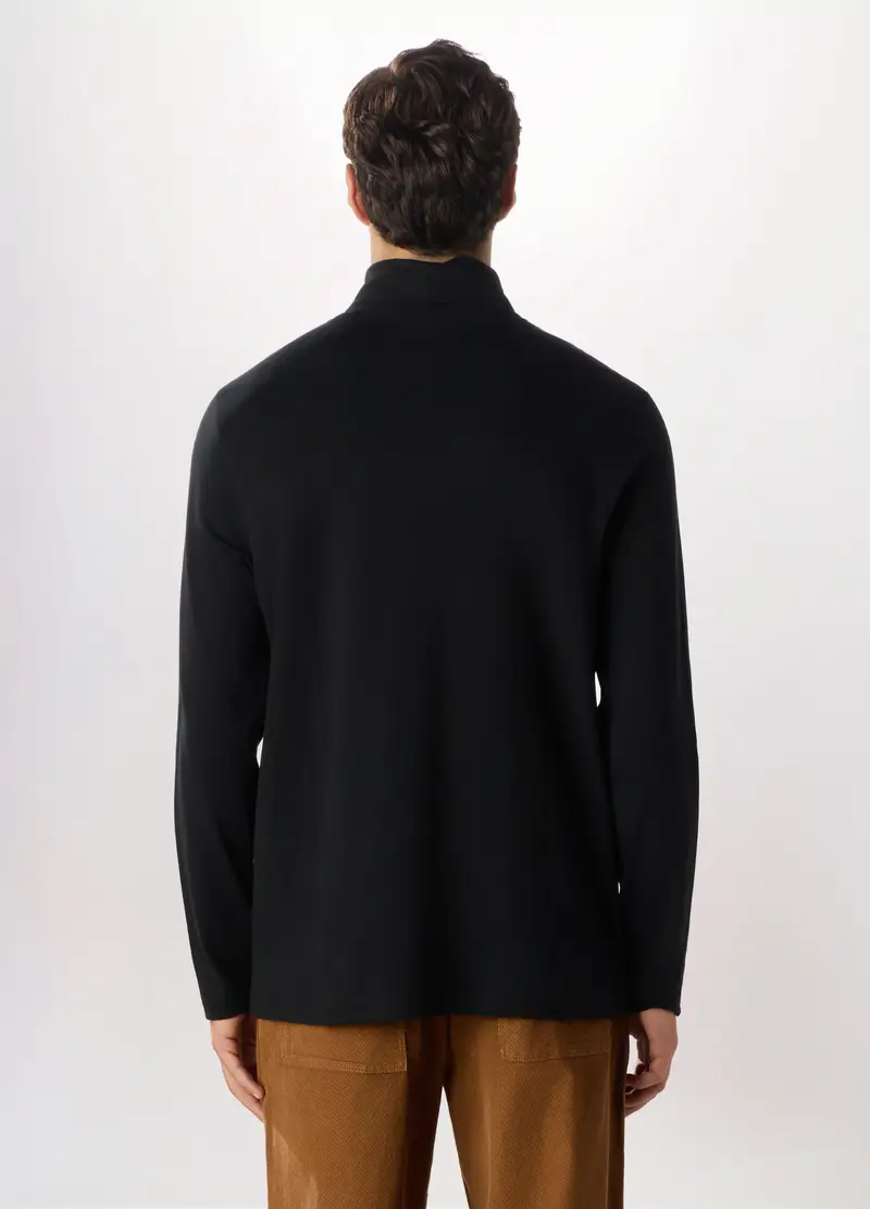 Maglia A Collo Alto In Puro Cotone Uomo, Nero miniatura 2