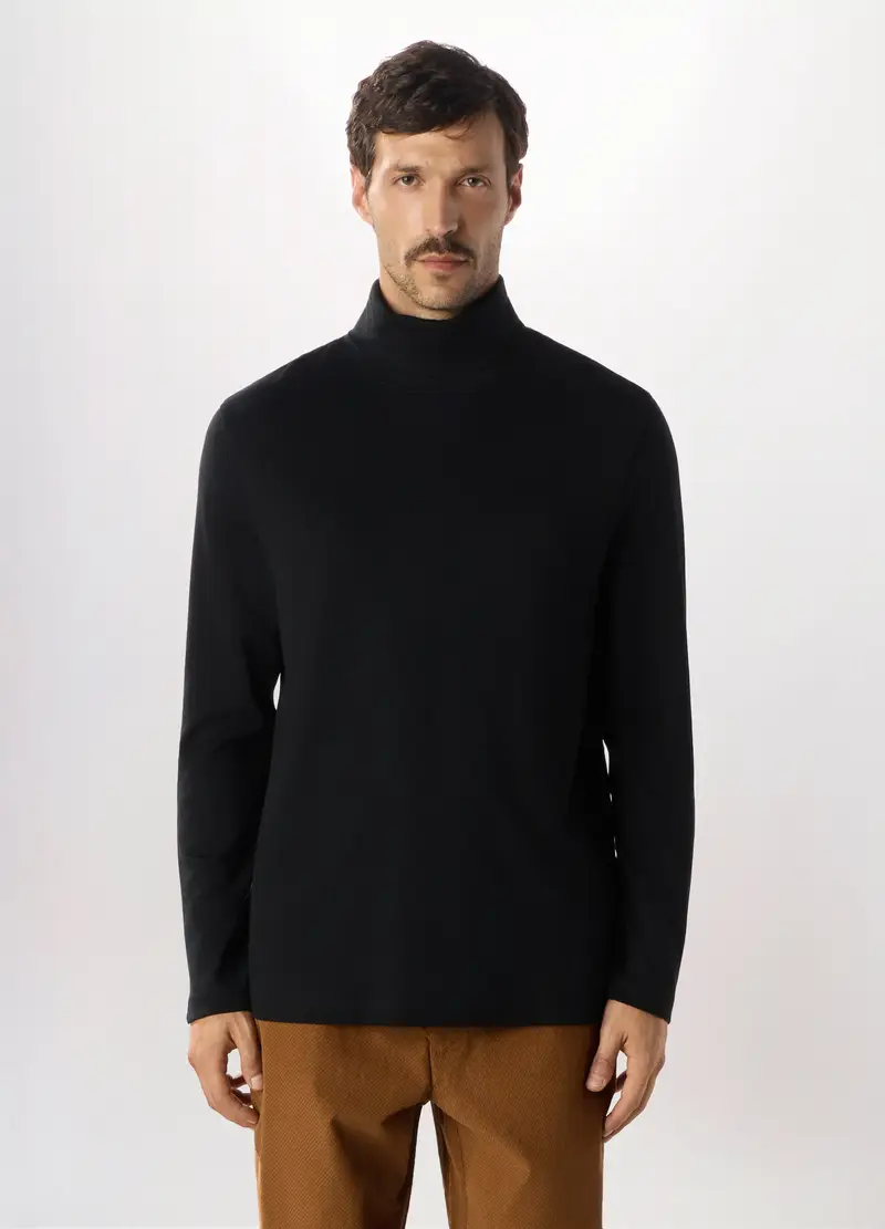 Maglia A Collo Alto In Puro Cotone Uomo, Nero