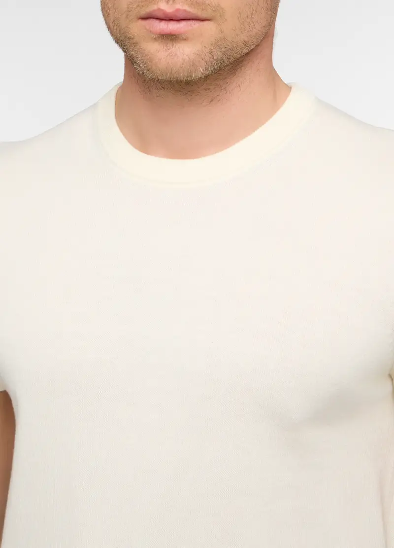 Maglia A Maniche Corte In Cotone Uomo, Bianco avorio miniatura 3