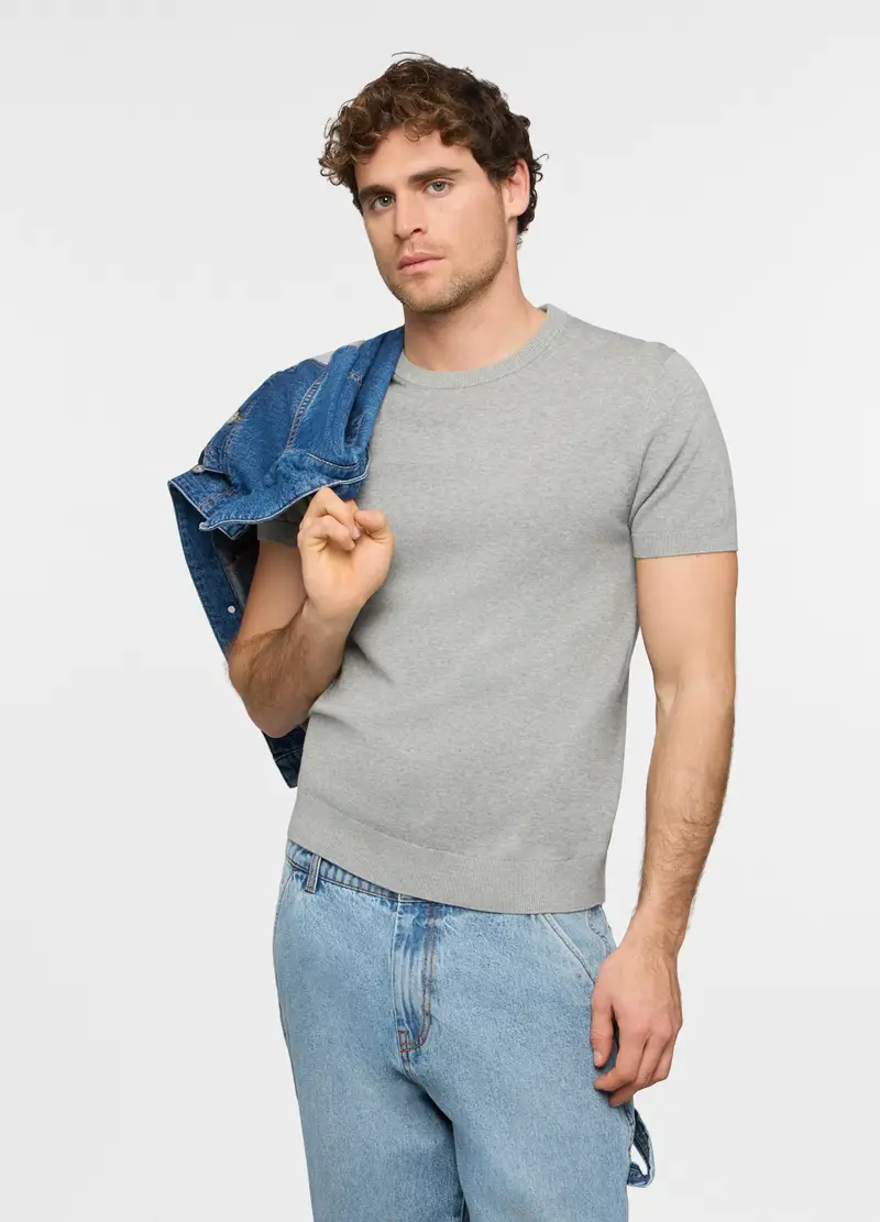 Maglia A Maniche Corte In Cotone Uomo, Grigio melange