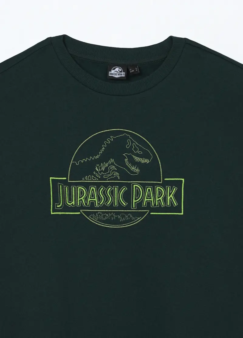 Maglia A Maniche Lunghe Con Stampa Jurassic Park In Cotone Uomo, Verde bosco miniatura 3