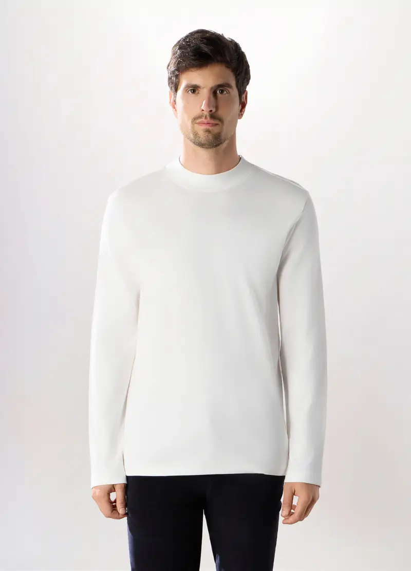 Maglia A Maniche Lunghe In Interlock Di Cotone, Uomo, Bianco latte
