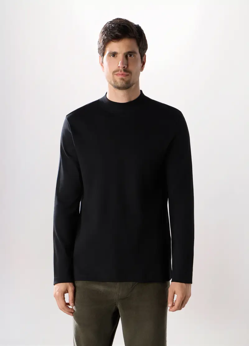 Maglia A Maniche Lunghe In Interlock Di Cotone, Uomo, Nero
