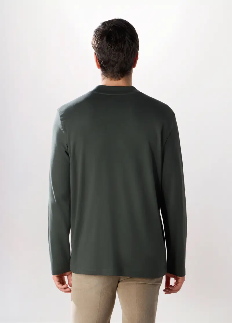 Maglia A Maniche Lunghe In Interlock Di Cotone, Uomo, Verde antracite miniatura 2
