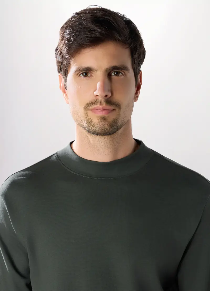 Maglia A Maniche Lunghe In Interlock Di Cotone, Uomo, Verde antracite miniatura 3