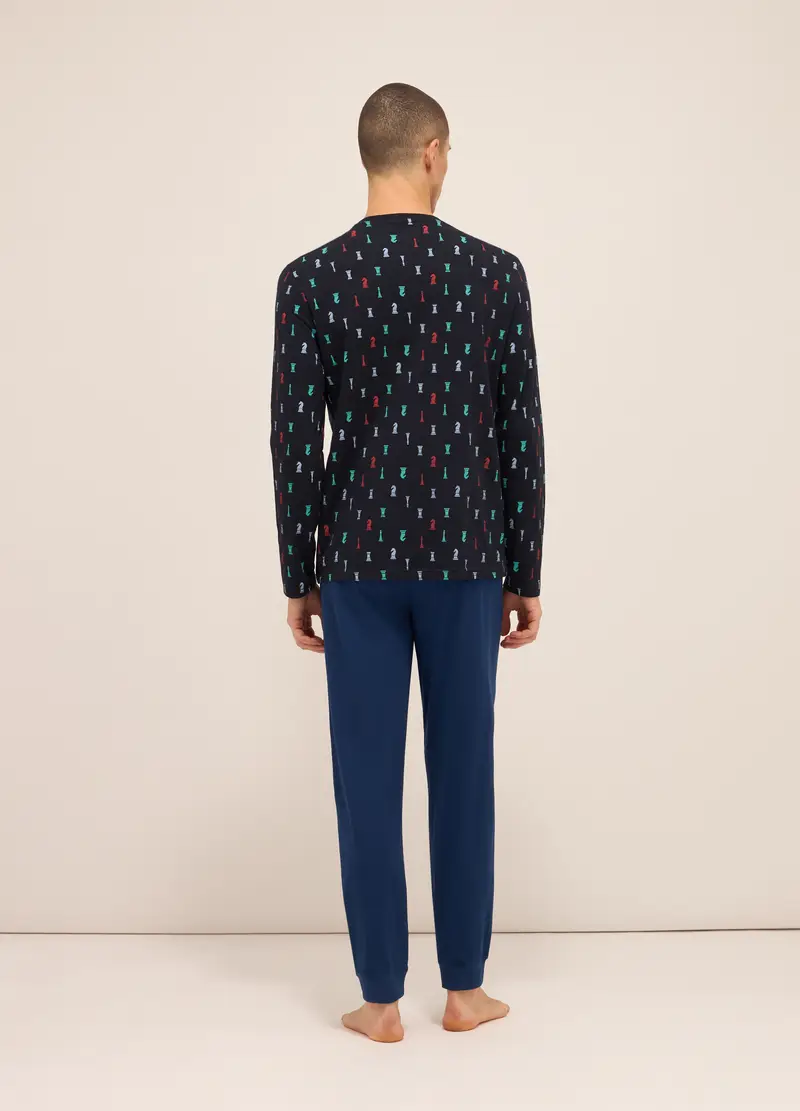 Maglia Del Pigiama A Serafino In Jersey Di Cotone Uomo, Blu scuro miniatura 2