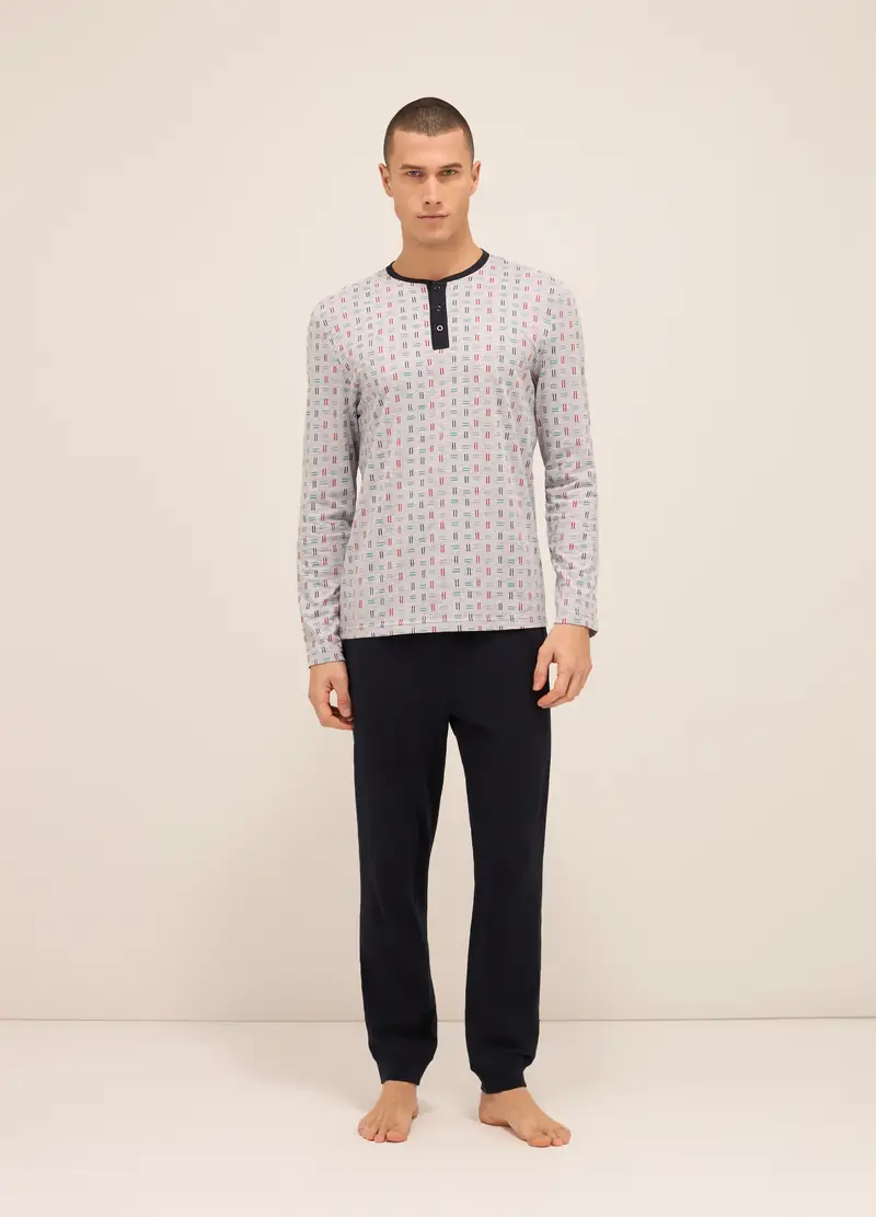 Maglia Del Pigiama A Serafino In Jersey Di Cotone Uomo, Grigio chiaro