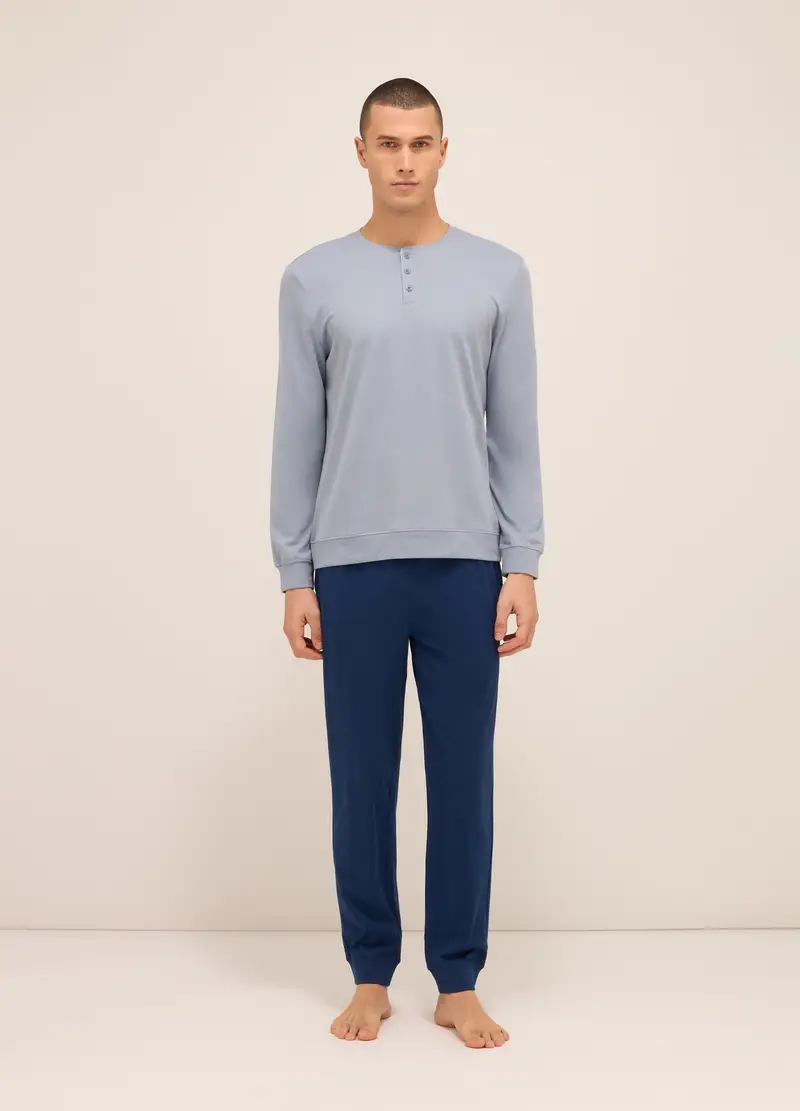 Maglia Del Pigiama A Serafino In Jersey Di Cotone Uomo, Grigio pietra