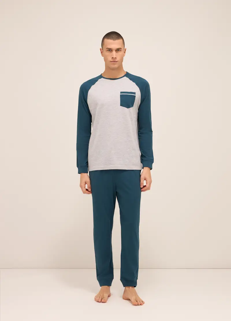 Maglia Del Pigiama Raglan In Puro Cotone Uomo, Verde ottanio