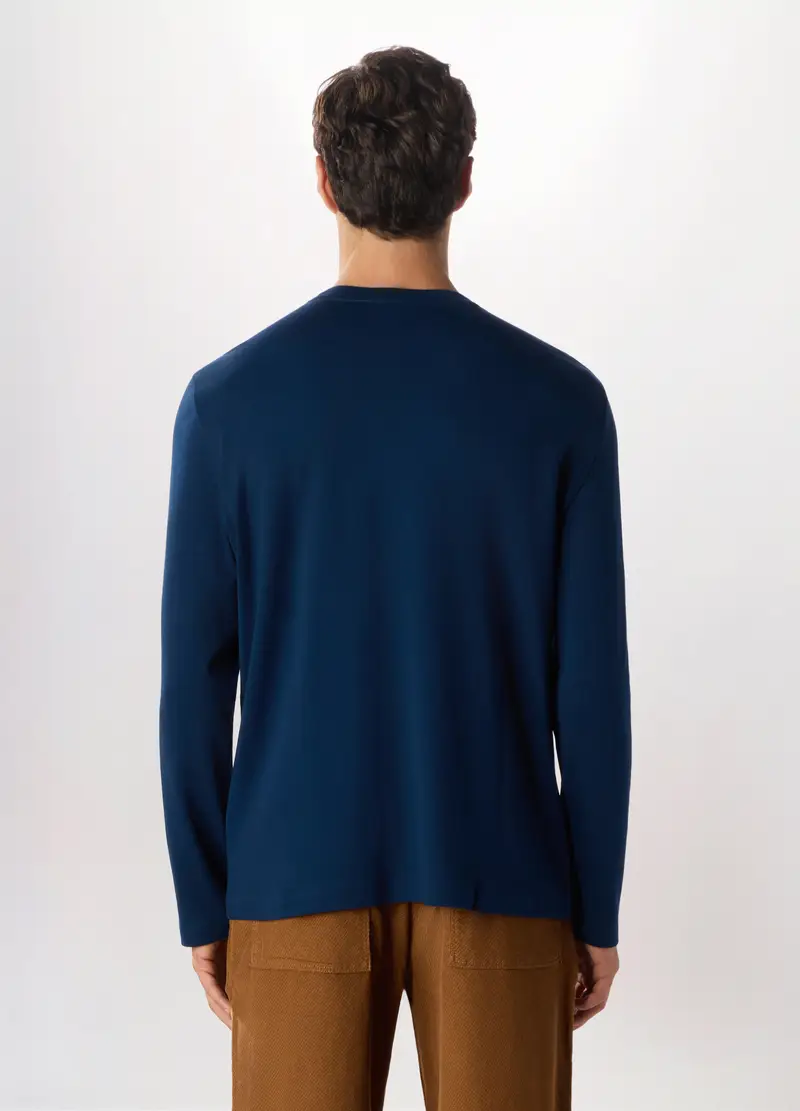 Maglia Girocollo In Puro Cotone Uomo, Blu royal miniatura 2