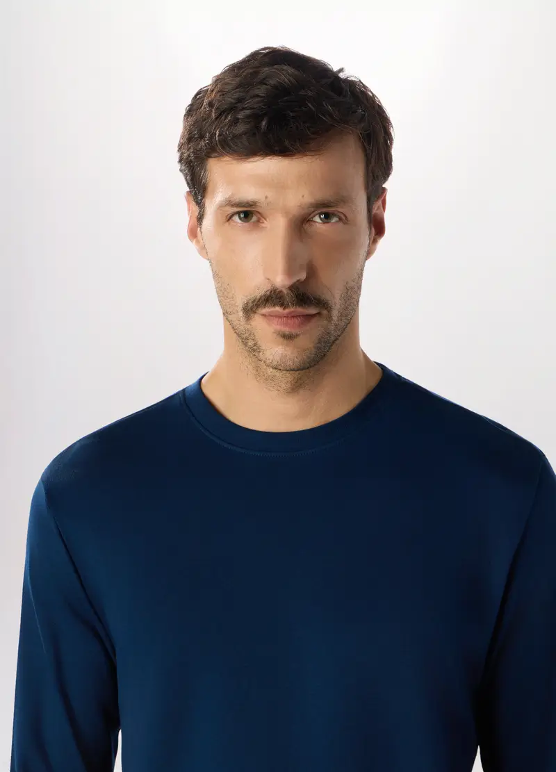 Maglia Girocollo In Puro Cotone Uomo, Blu royal miniatura 3