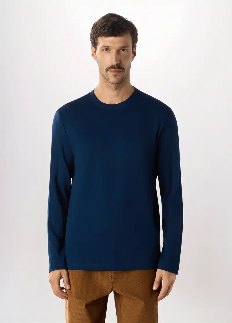 Maglia Girocollo In Puro Cotone Uomo, Blu royal