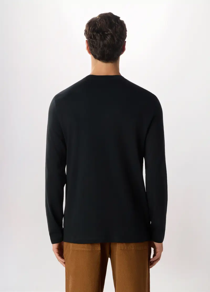 Maglia Girocollo In Puro Cotone Uomo, Nero miniatura 2