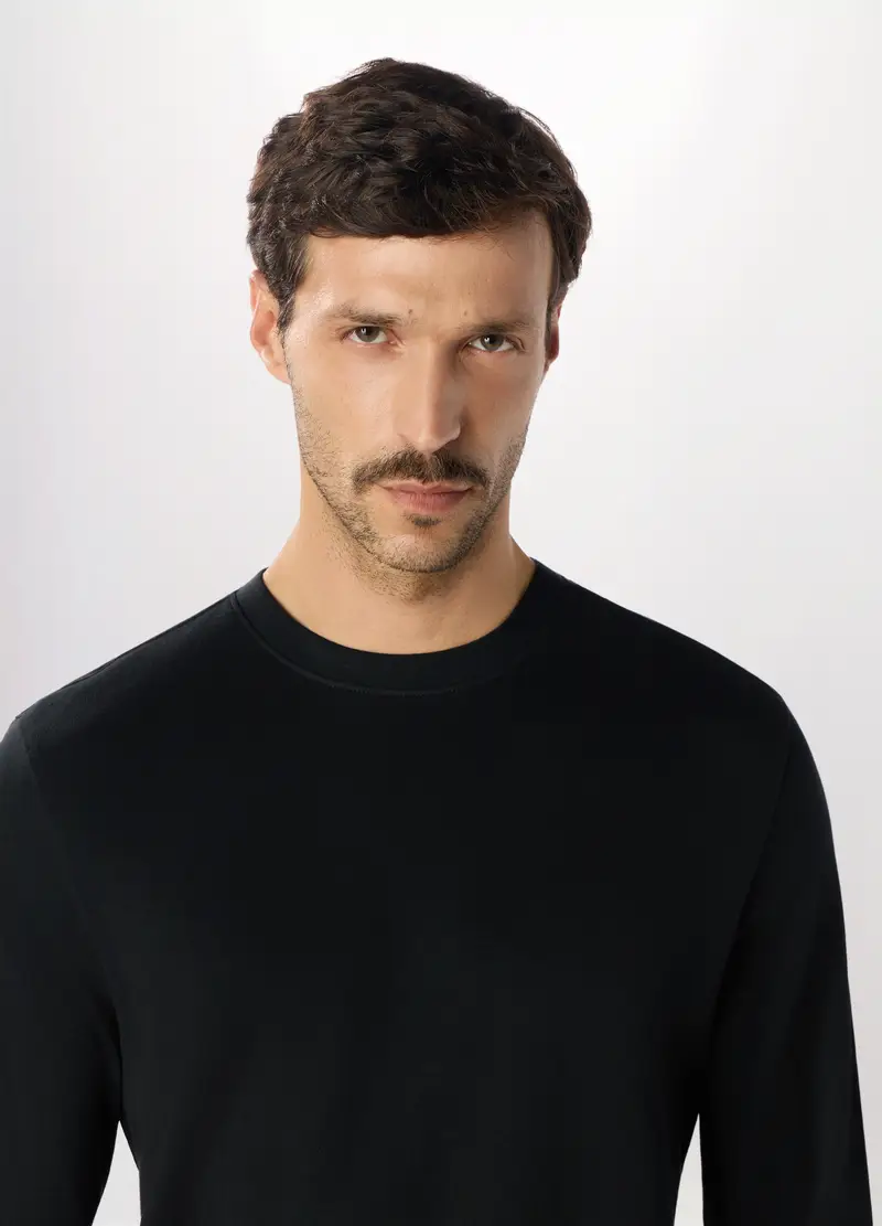 Maglia Girocollo In Puro Cotone Uomo, Nero miniatura 3