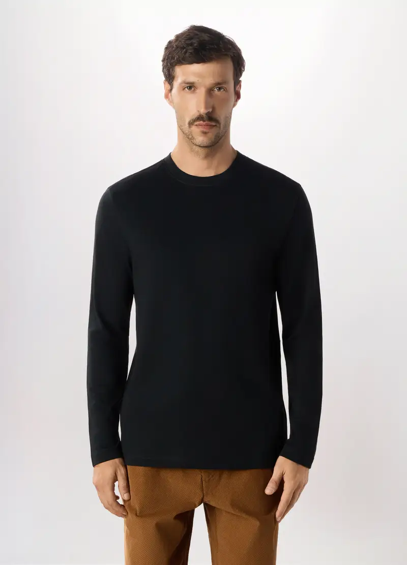 Maglia Girocollo In Puro Cotone Uomo, Nero