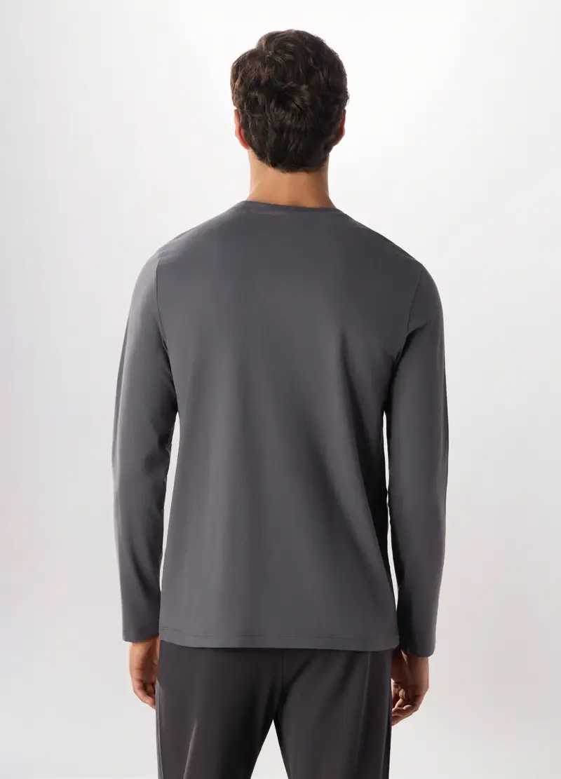 Maglia Pigiama A Maniche Lunghe Con Scollo A V In Puro Cotone Uomo, Grigio scuro miniatura 2